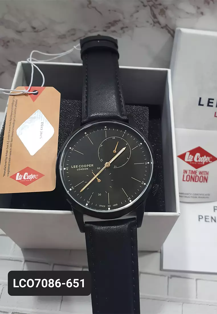 Lee Cooper Jam Tangan Analog Pria - Black Leather Strap - LC07086.651