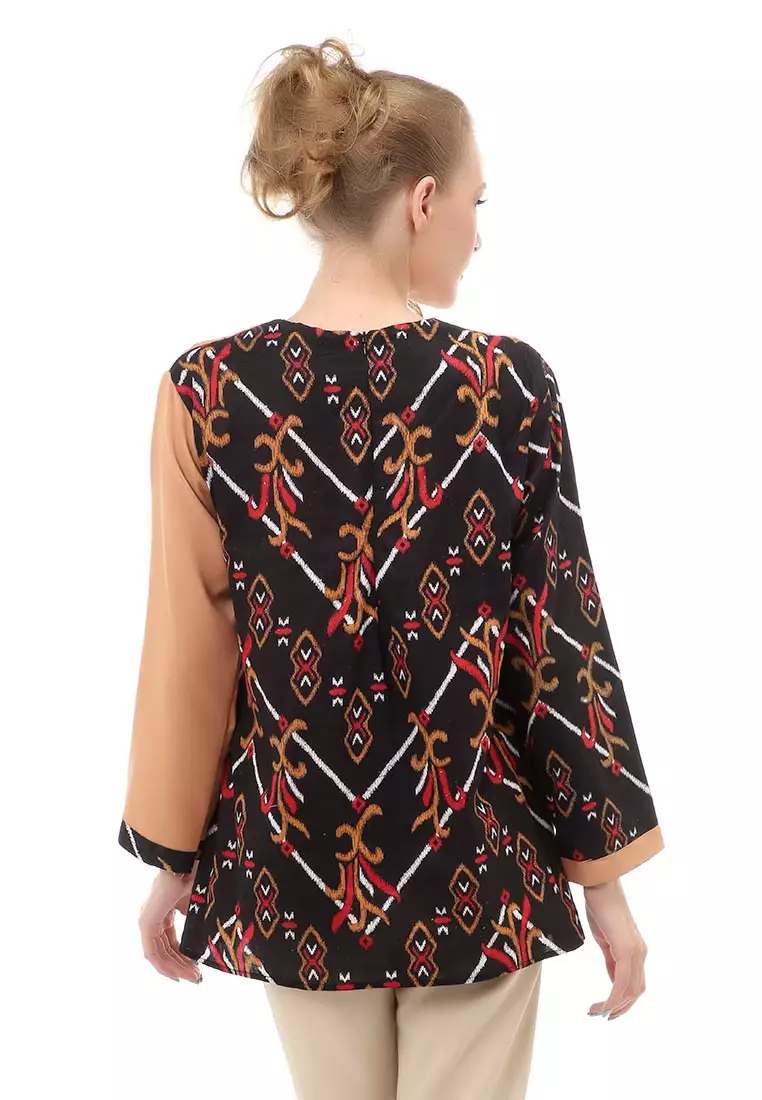 Lynelle Batik Zenna Wanita Lengan Panjang model Tali Samping Material Cotton ORIGINAL - Brown