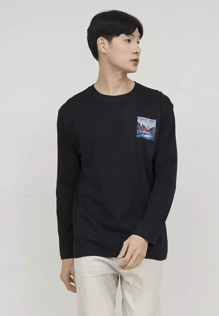 Kaos cotton combed lengan panjang pria hitam houseofcuff desert vibes
