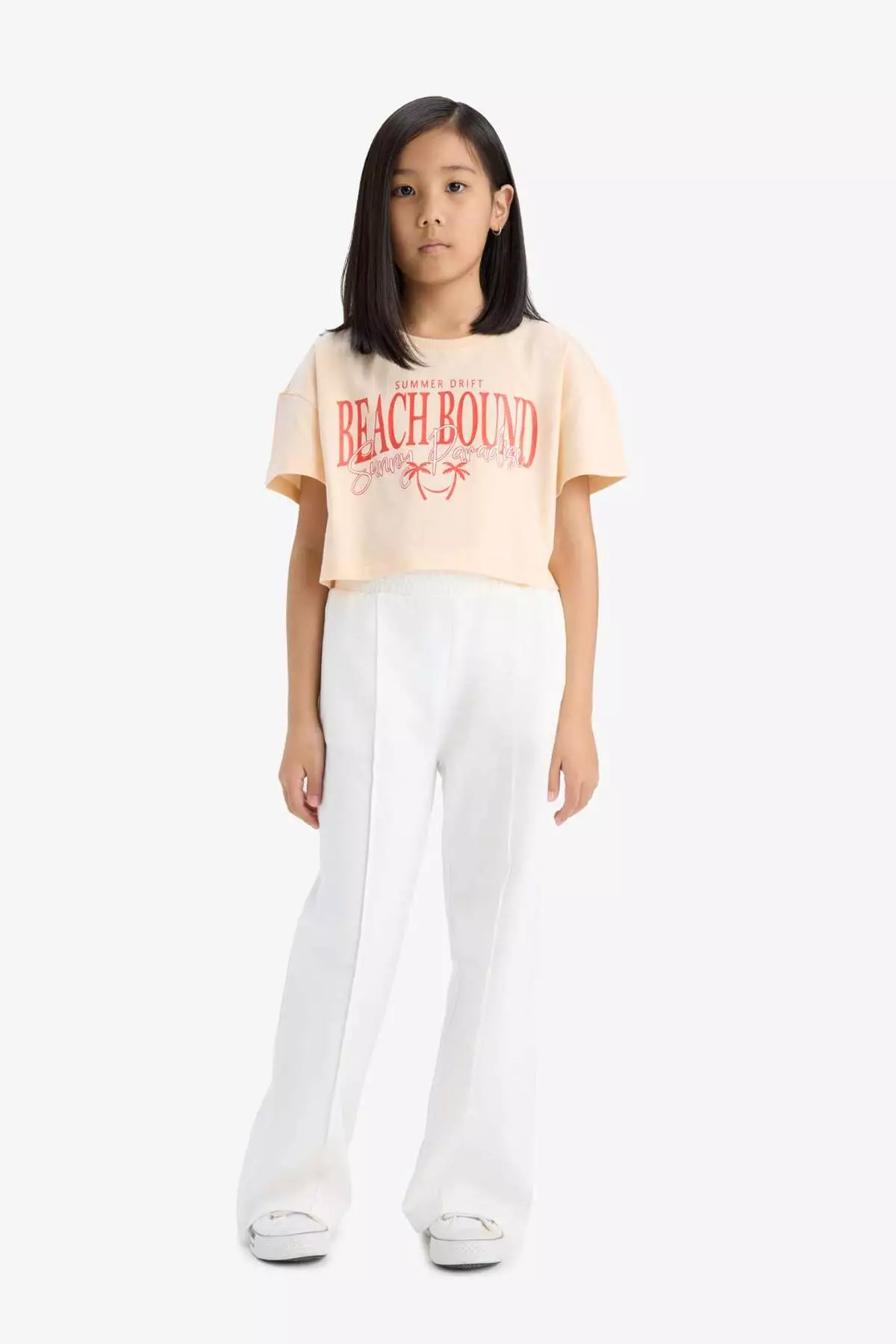 Girl's Crop Crew Neck Printed Short Sleeve T-Shirt E0385A825Sm