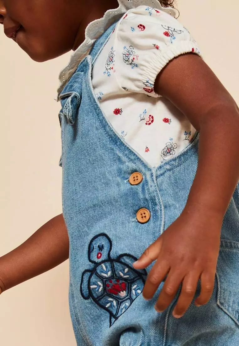 Denim Romper with embroidery