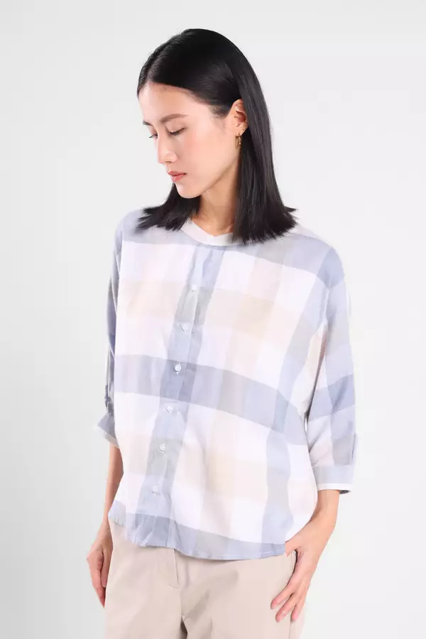 MINIMAL - Lora - Blouse Wanita Motif Kotak - White Colour White