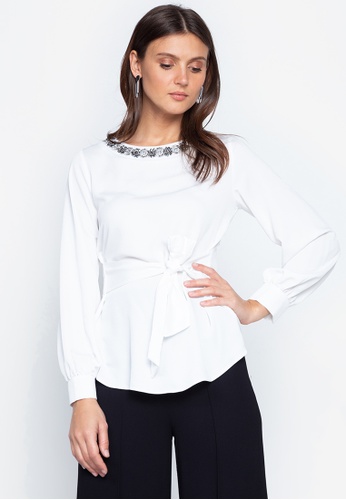 Buy Dorothy Perkins Ivory Embellished Neck Blouse 2020 Online Zalora Philippines