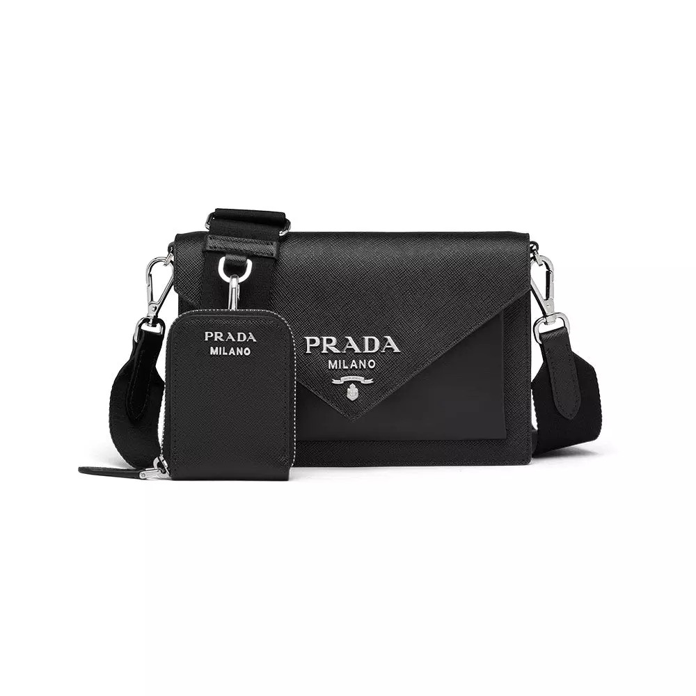Prada Saffiano Leather Mini Envelope Bag in Black