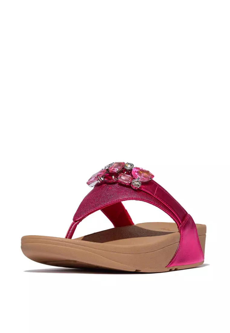 LULU Women's Jewel-Deluxe Metallic-Leather Toe-Post Sandals - Metallic Wild Raspberry (HT8-B59)