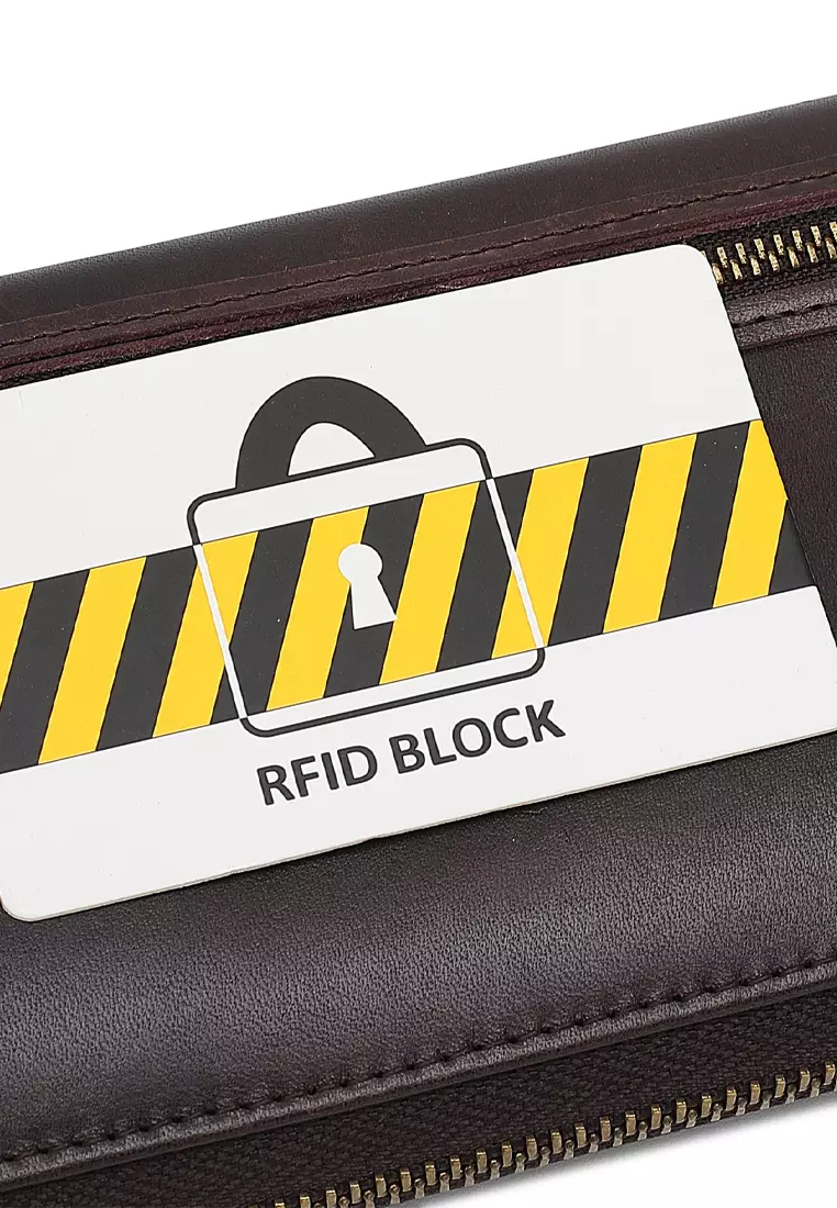 Genuine Leather RFID Long Wallet (Dompet Panjang Kulit Asli RFID Pria) - Cokelat