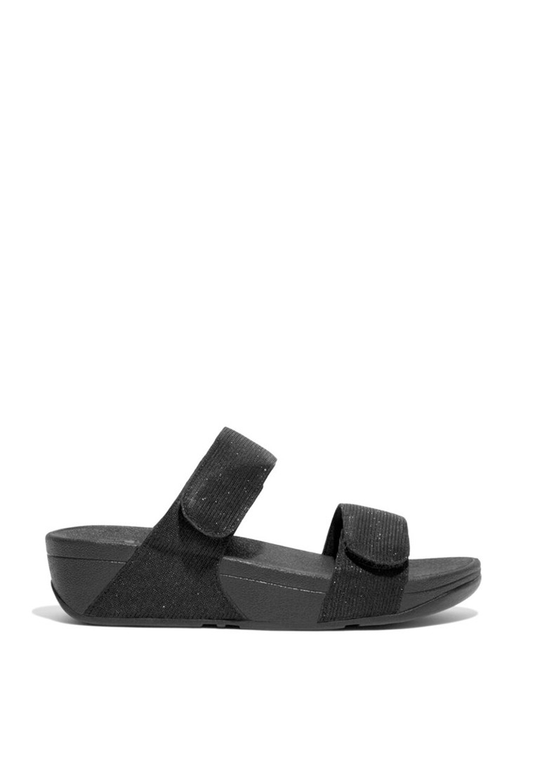 FitFlop LULU Women's Adjustable Shimmerlux Slides - All Black (FZ9-090)