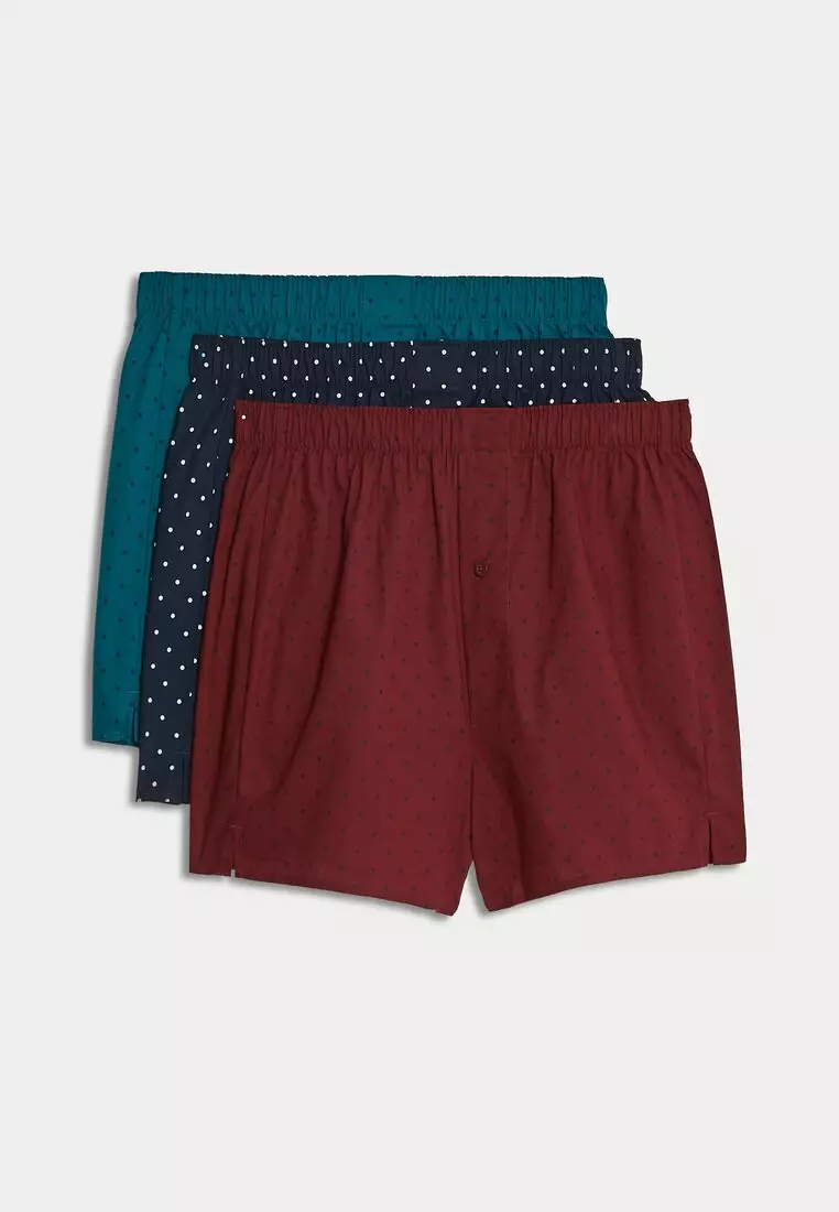 3pk Pure Cotton Fan Print Woven Boxers