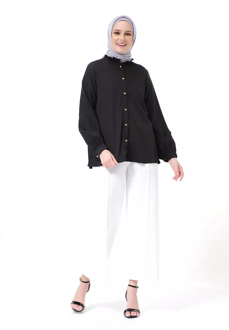 Blouse Muslimah Atasan Wanita Ballon Sleeve Regular Fit - Black