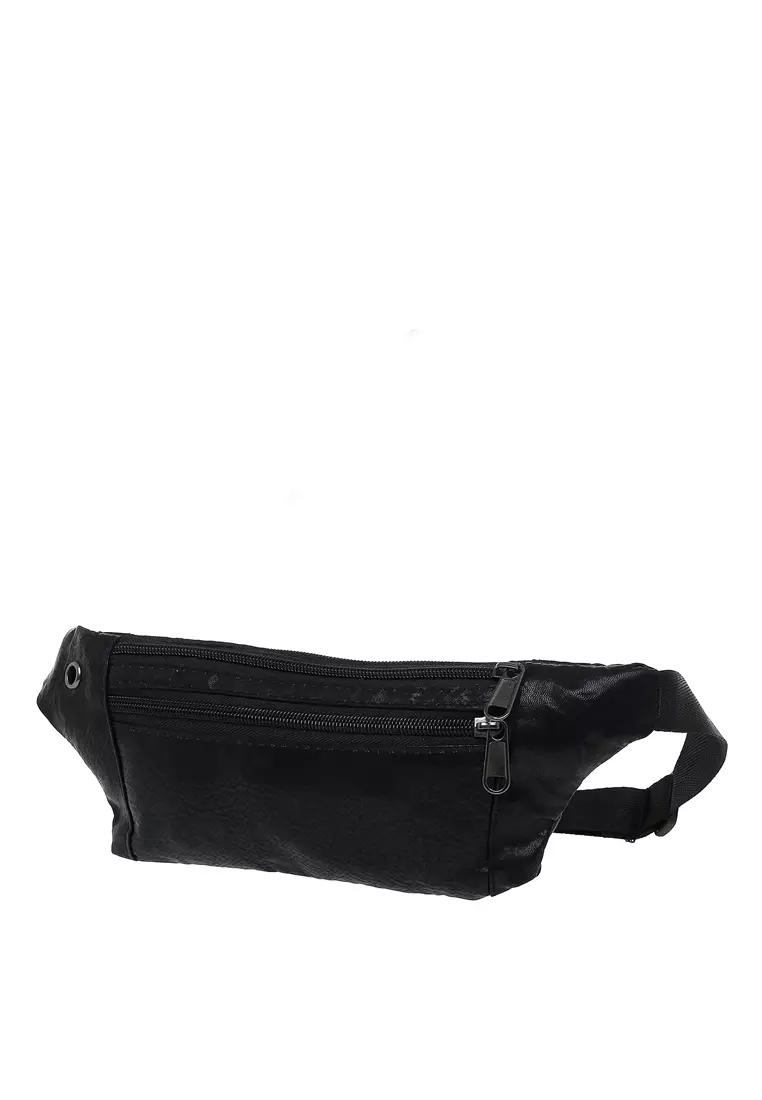 Atera Tas Pinggang Selempang Fashion Pria Waistbag Large Compartment Material Leather Kulit ORIGINAL - Black