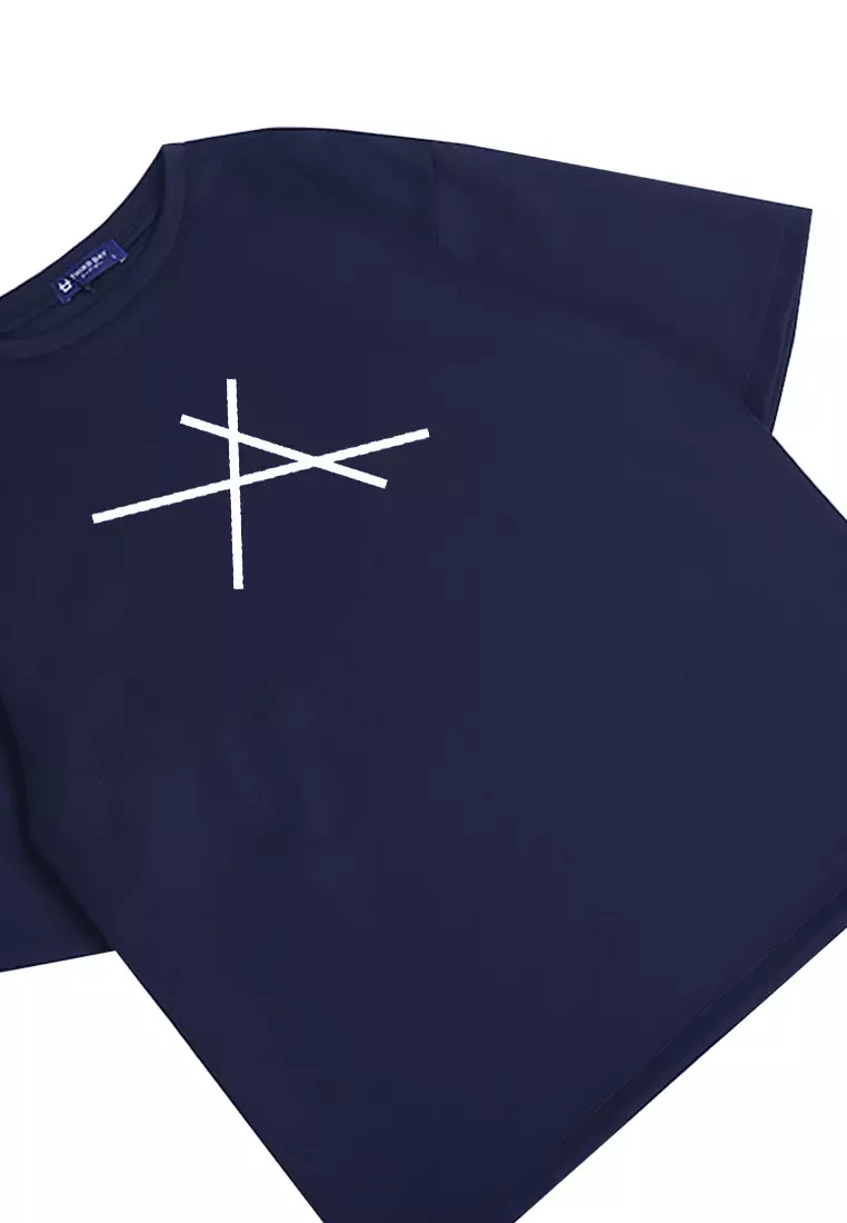 MTM82 kaos oversize tebal scuba garis-garis navy