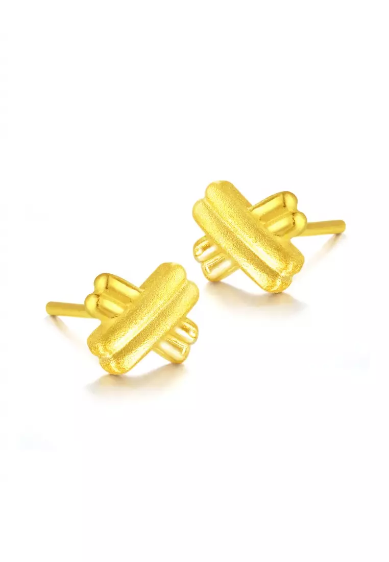 999.9 24K Pure Gold Essence "X" Design Earrings for Women 68705E