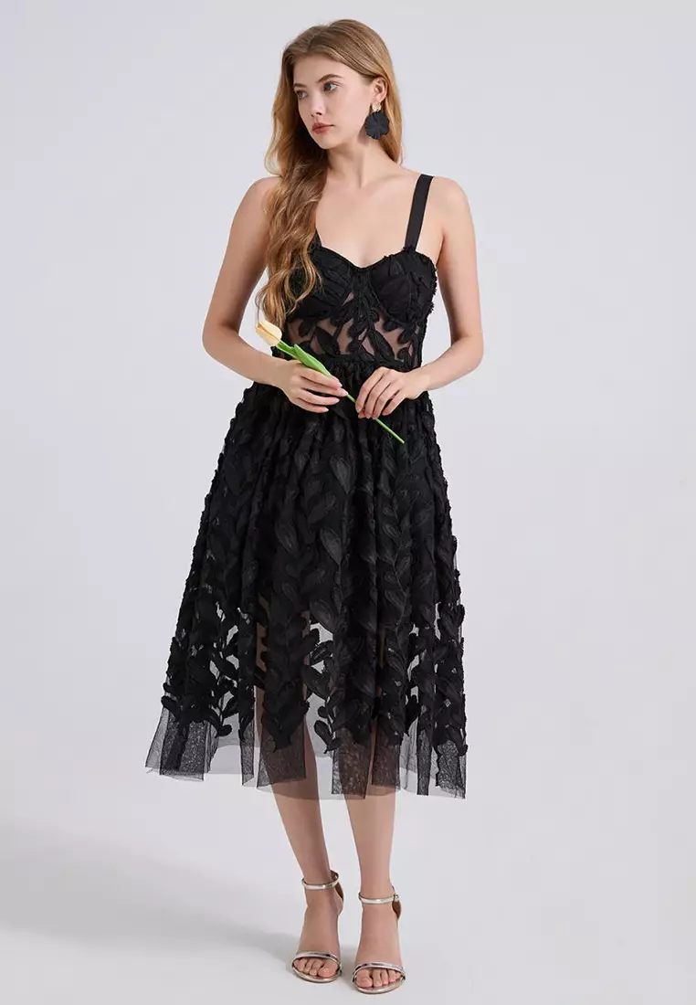 2025 New Romantic Flower Slim Suspender Dress CA25070938BK