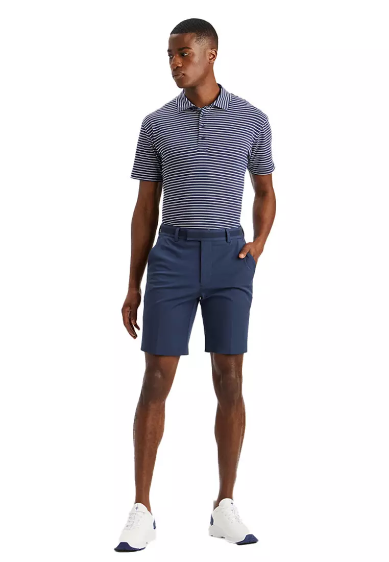 G/Fore Men's Perforated Multi Stripe Tech Jersey Rib Collar Slim Fit Polo