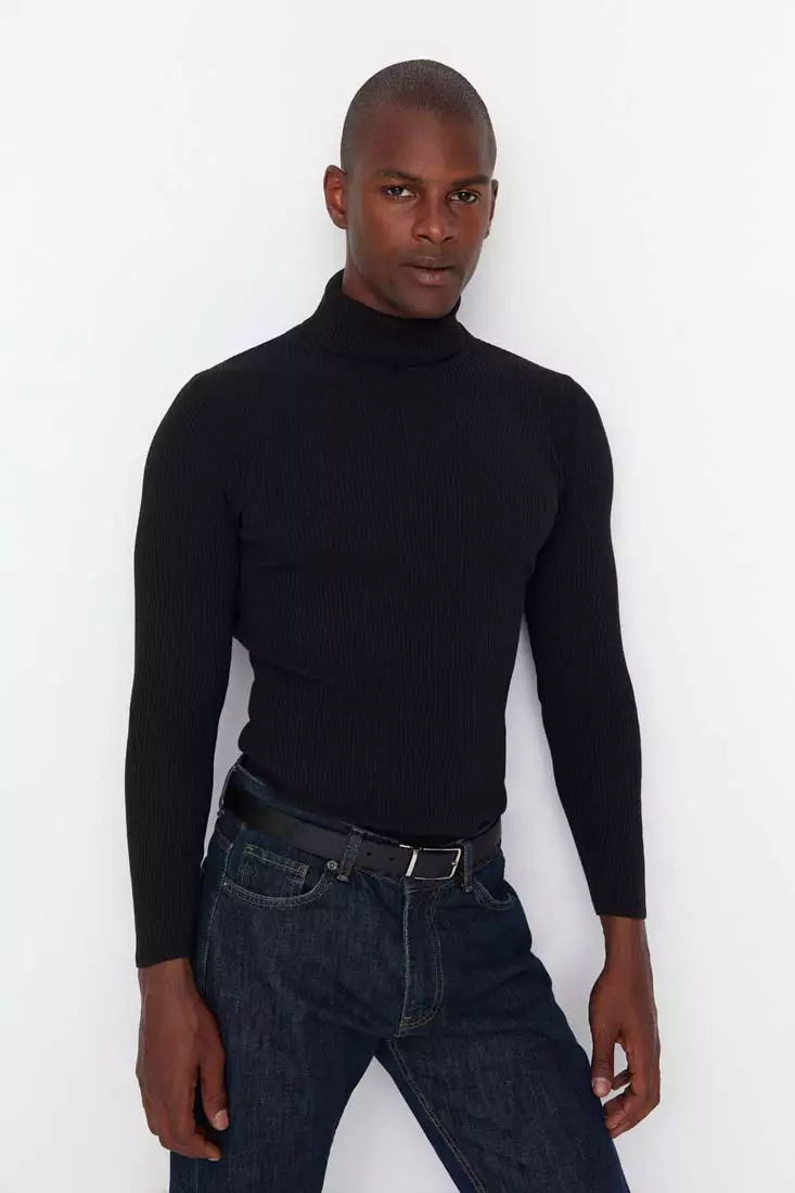 Mens slim turtleneck sweater discount