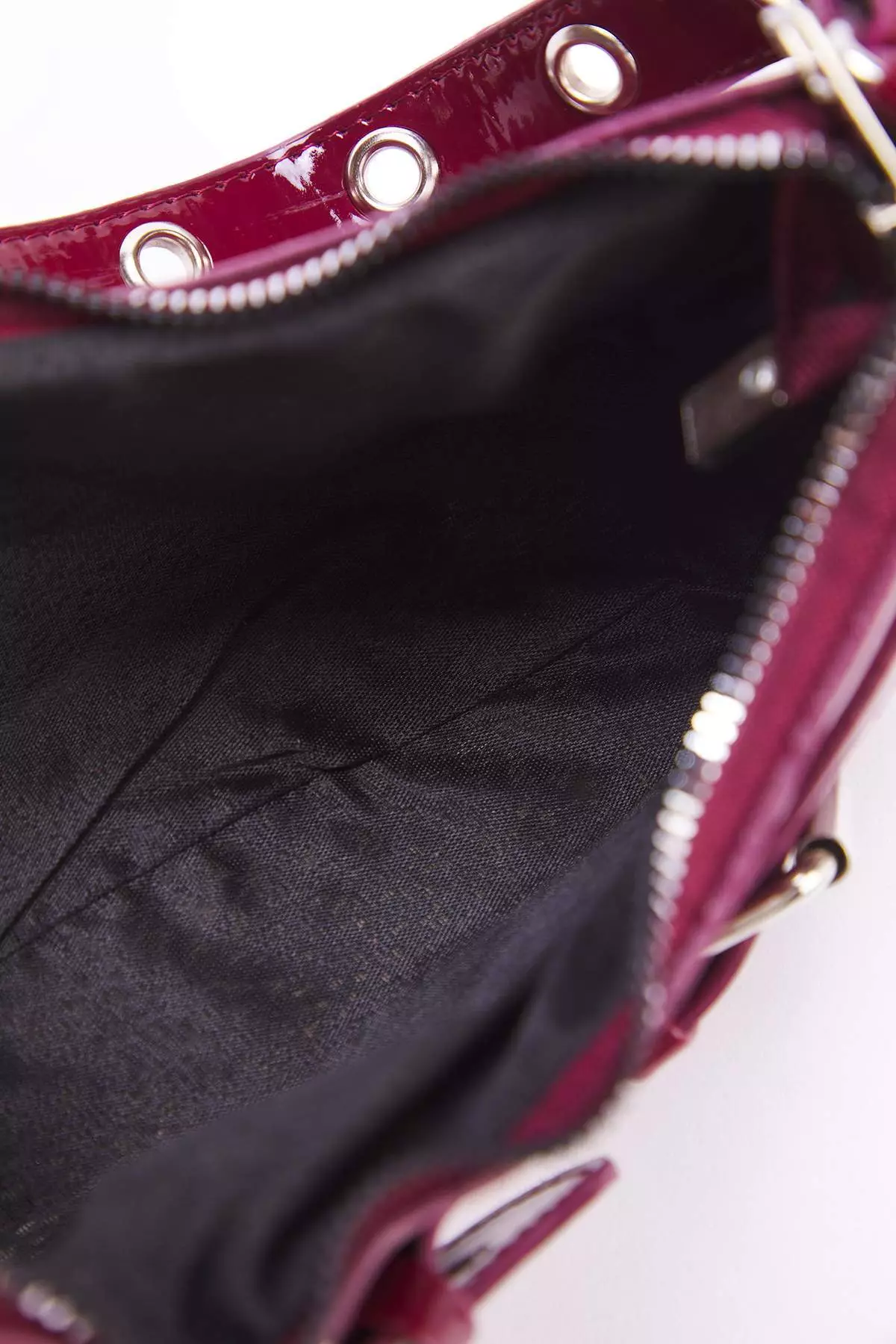 Burgundy Eyelet Belt Buckle Detailed Women's Baguette Shoulder Bag Takss25Oc00069