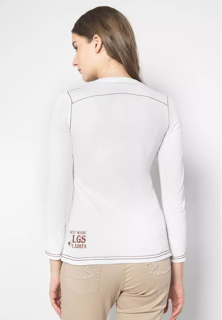 LGS - Kaos Wanita Motif Sablon Warna Putih LTS.555.K908M.019.C-L/S