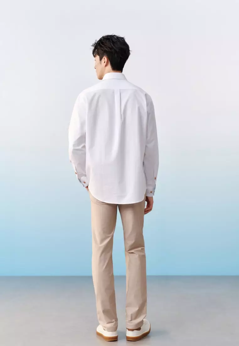 G2000 Wrinkle Free Cotton Oxford Relax Fit Long Sleeve Casual Shirt With Logo