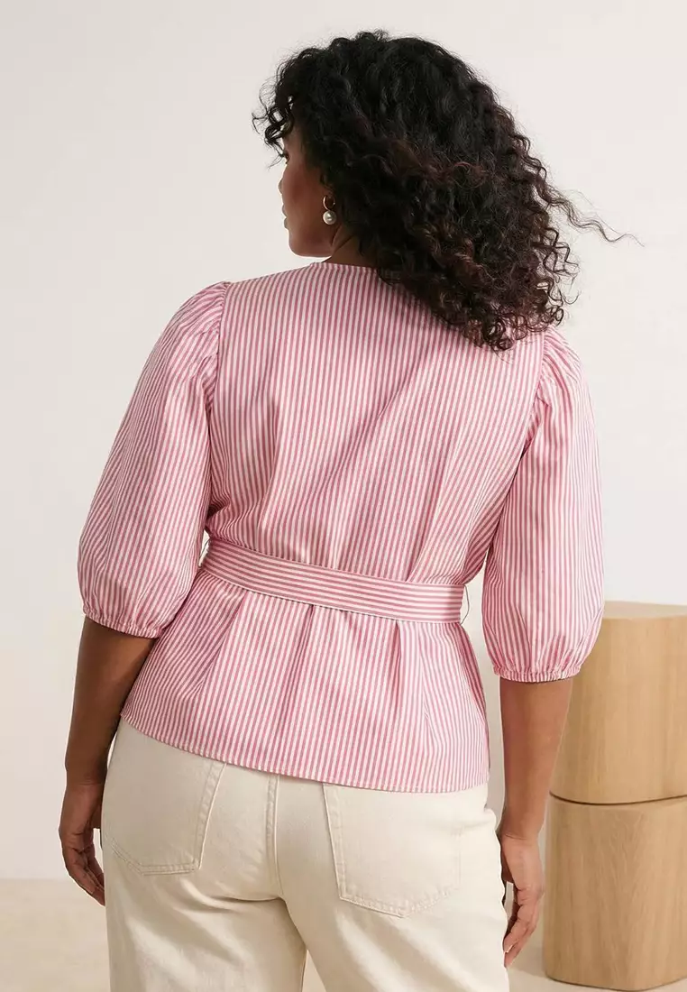 Red Double-Breasted Collar Plaid Checkered Woven Oversized Blouse Tbbss25Af00017