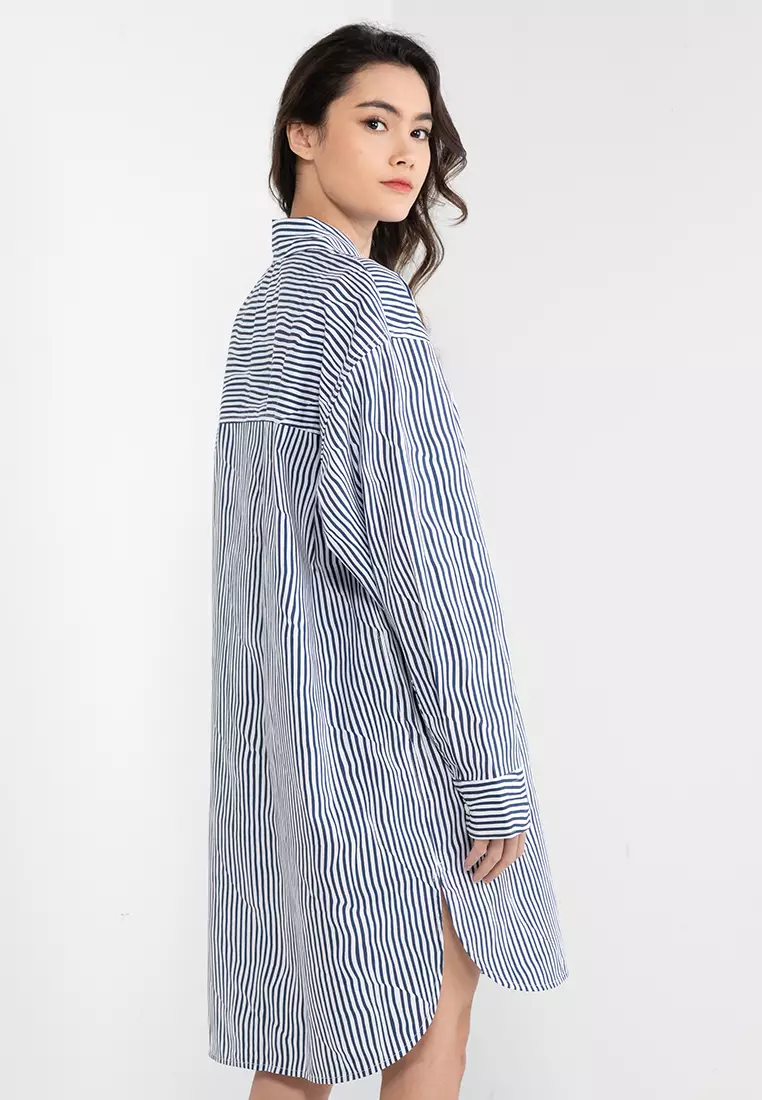 Calvin klein blue white striped dress store