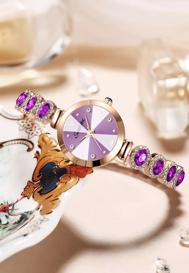 Jam Tangan Wanita Korea Elegan Tali Gelang Berlian Anti Air Jam Tangan Cewek Original rosepurple