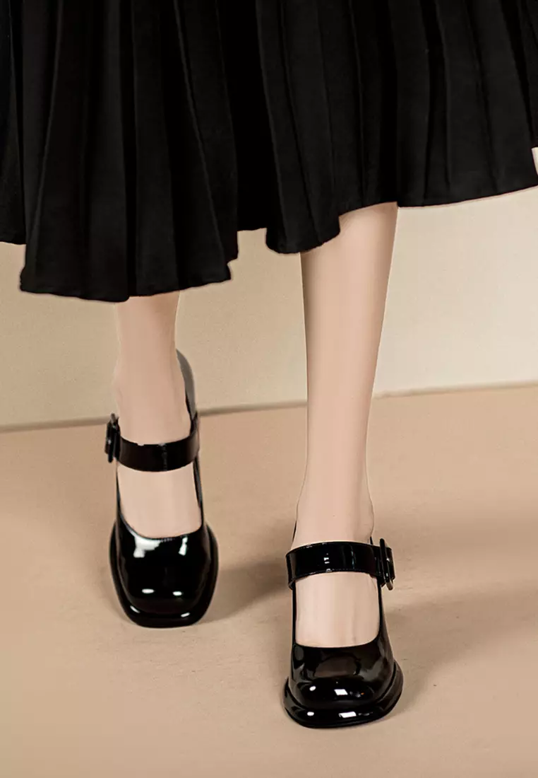 7CM Buckle Strap Patent Leather Mary Jane Shoes TE876-1