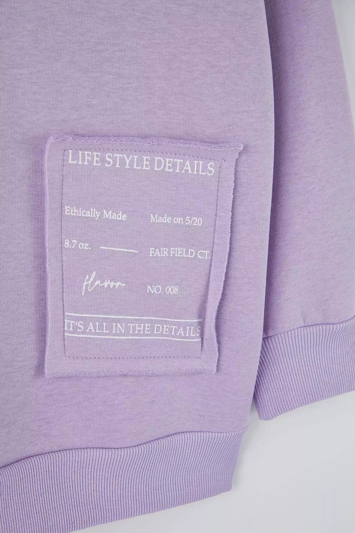 Lilac Hooded Slogan Detailed Fleece Thick Knitted Sweatshirt