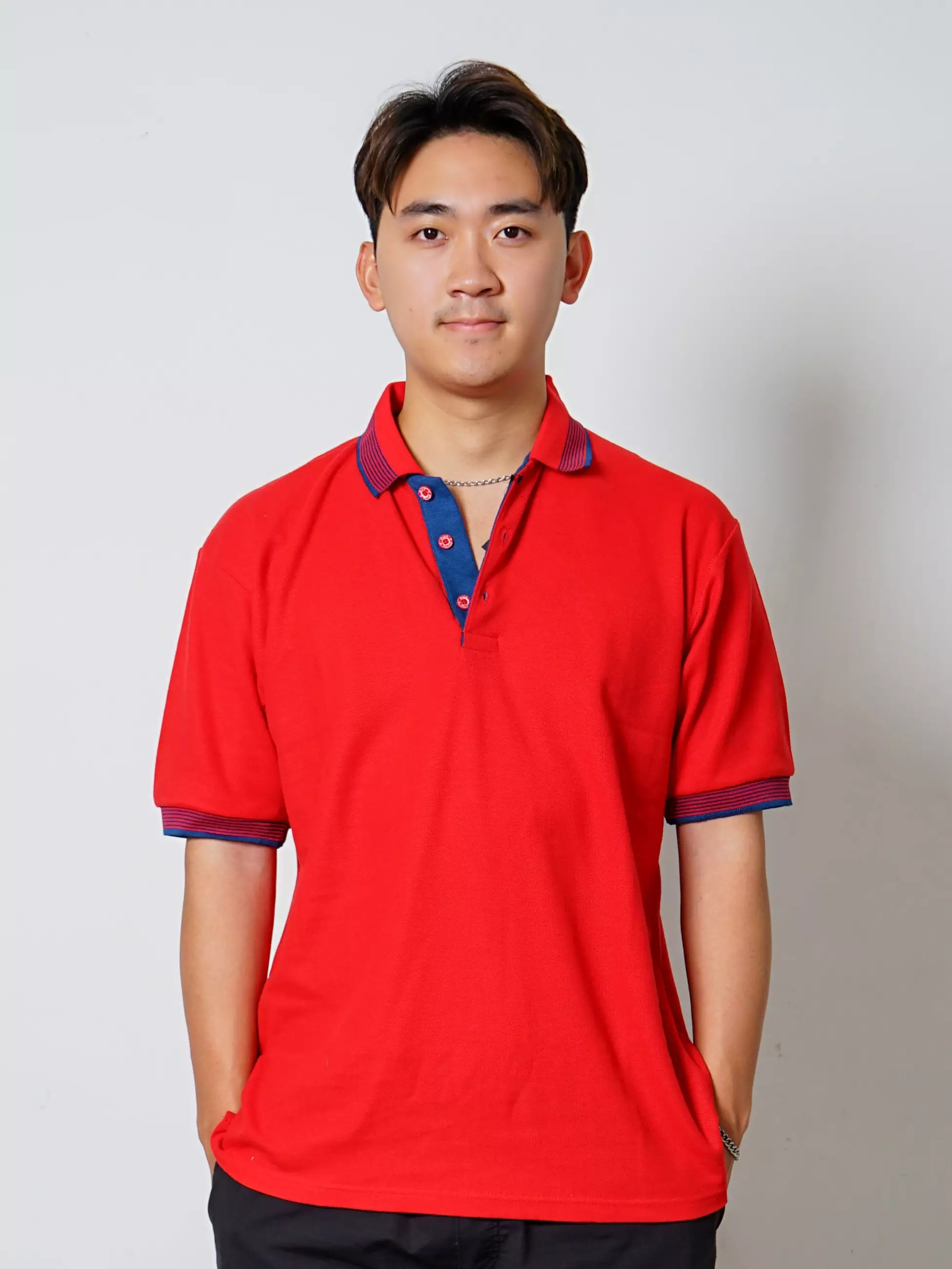Andre Michel Kaos Polo Shirt Lengan Pendek Merah Lis Biru 922 33