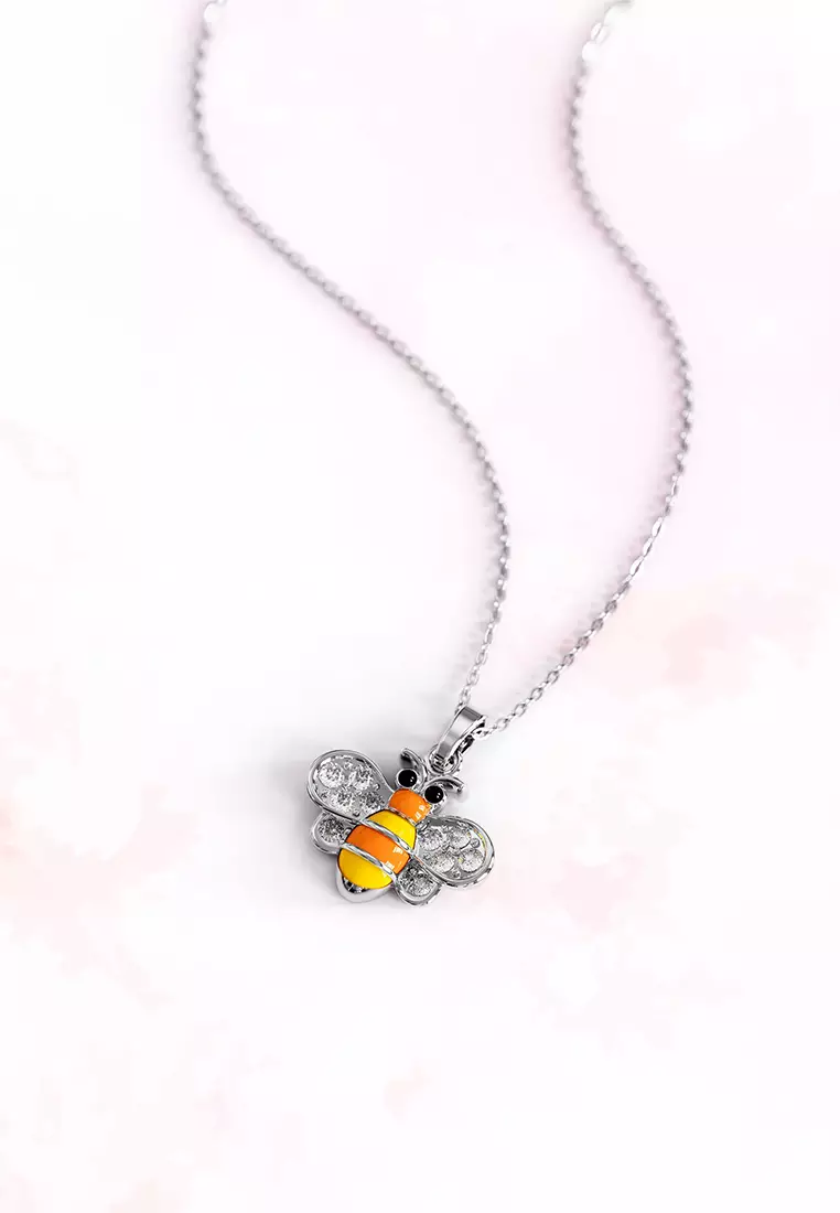 Bumblebee Crystal Necklace White Gold Layered Jewellery
