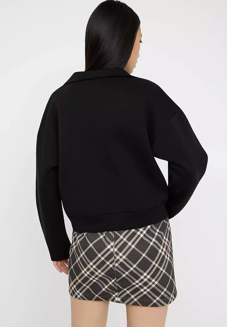 Teen Black Plain Regular Pattern Knitted Sweatshirt Twoaw26Sw00049