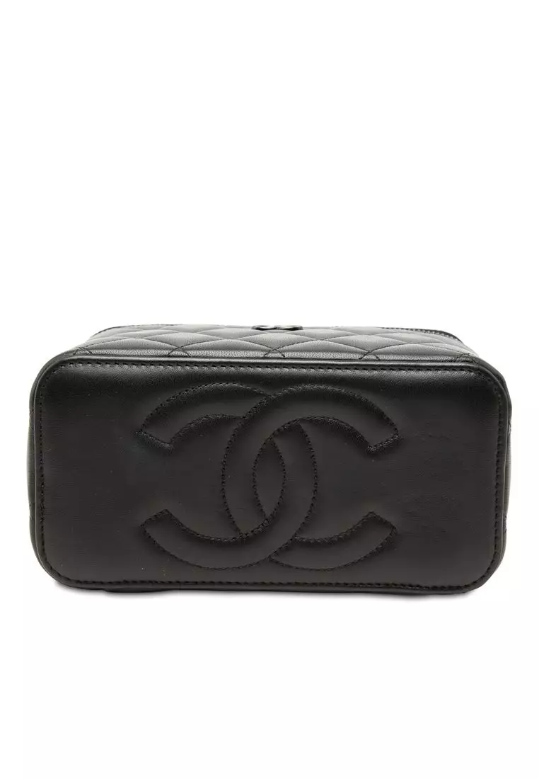 Pre-Loved Chanel Small Lambskin So Black Top Handle Vanity Case With Chain