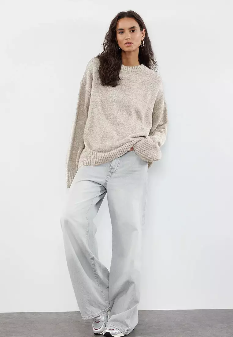 Stone Wide Pattern Crew Neck Knitwear Sweater TWOAW25KZ00168