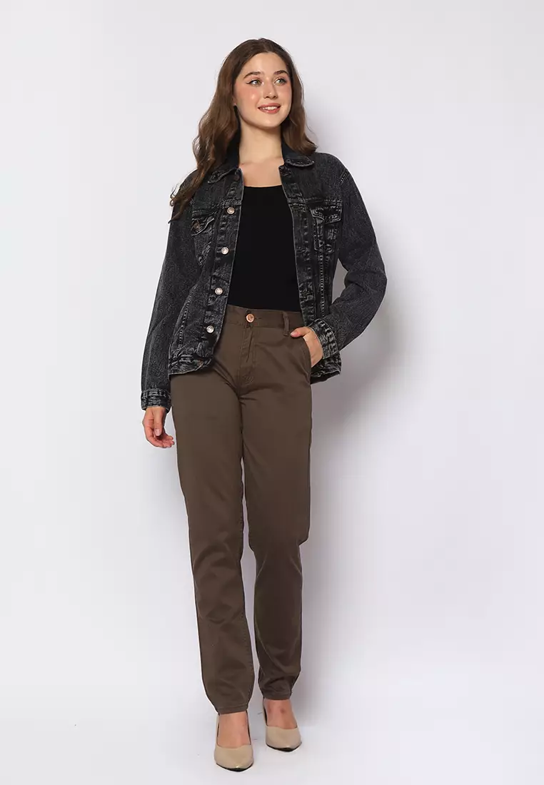 Twill Celana Panjang Wanita Slim Fit Cheerful Coklat 222505