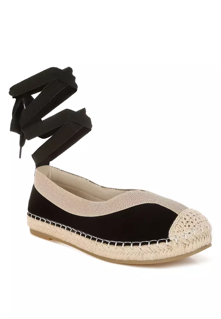 Microfiber Detachable Lace Espadrilles In Black