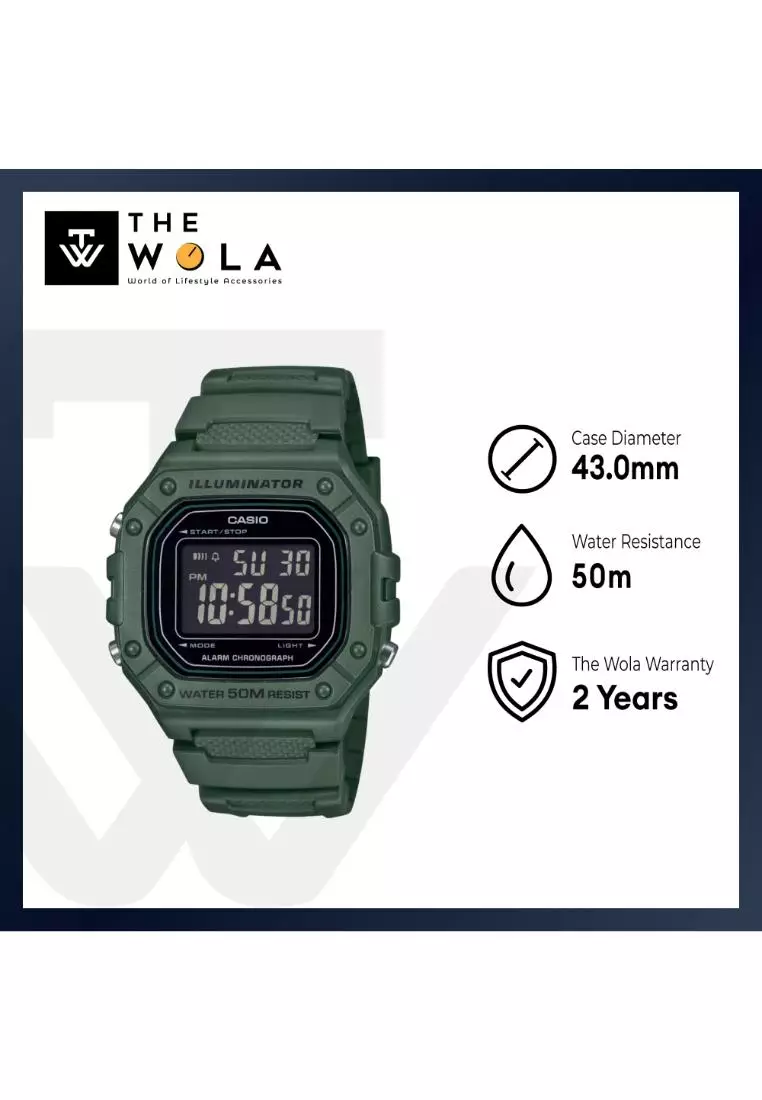 W-218H-3BV Men Digital Watch with Green Resin Band