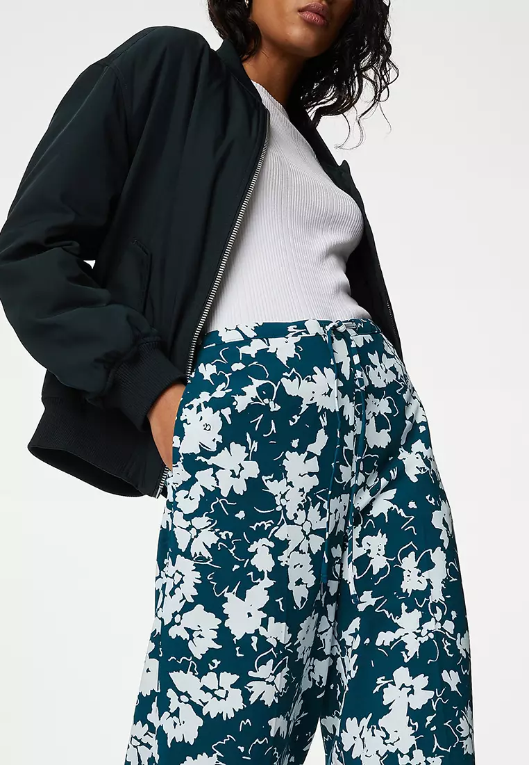 Floral Drawstring Wide Leg Trousers