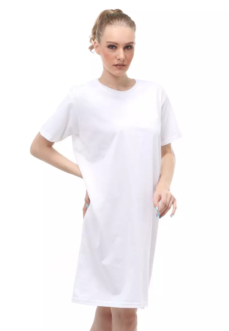 Finch Midi Dress Wanita Short Sleeves Motif Polos - Putih