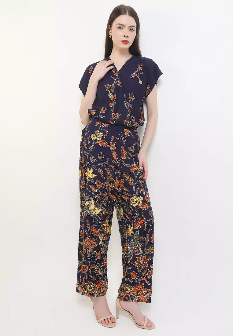 Kintara Blue One Set Setelan Wanita Atasan Crop Lengan Pendek Celana Kulot Material Rayon ORIGINAL