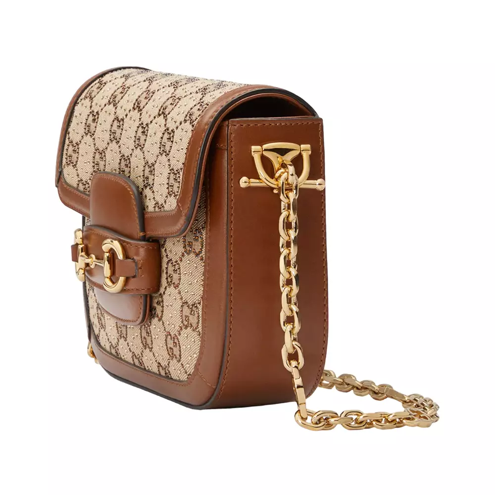 Gucci Horsebit 1955 jumbo GG mini bag in camel and ebony canvas