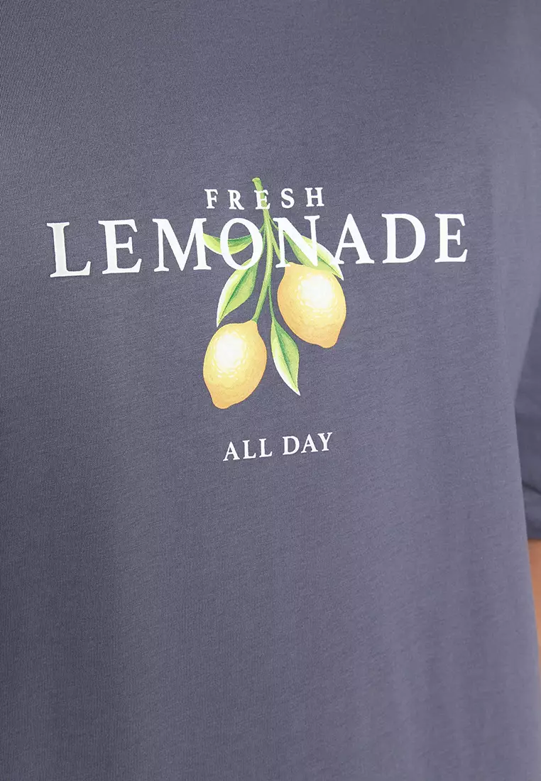 Anthracite Unisex Oversize/Wide Cut Crew Neck Short Sleeve Printed T-Shirt