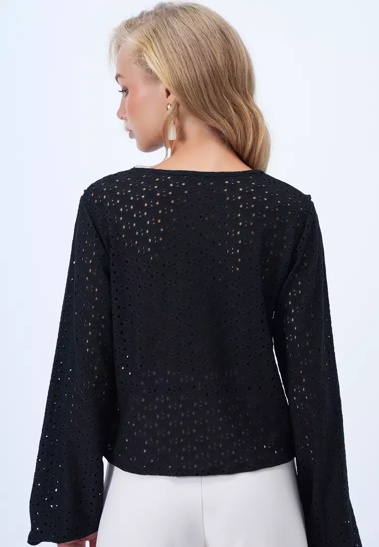 V-Neck Ruffle Front Blouse