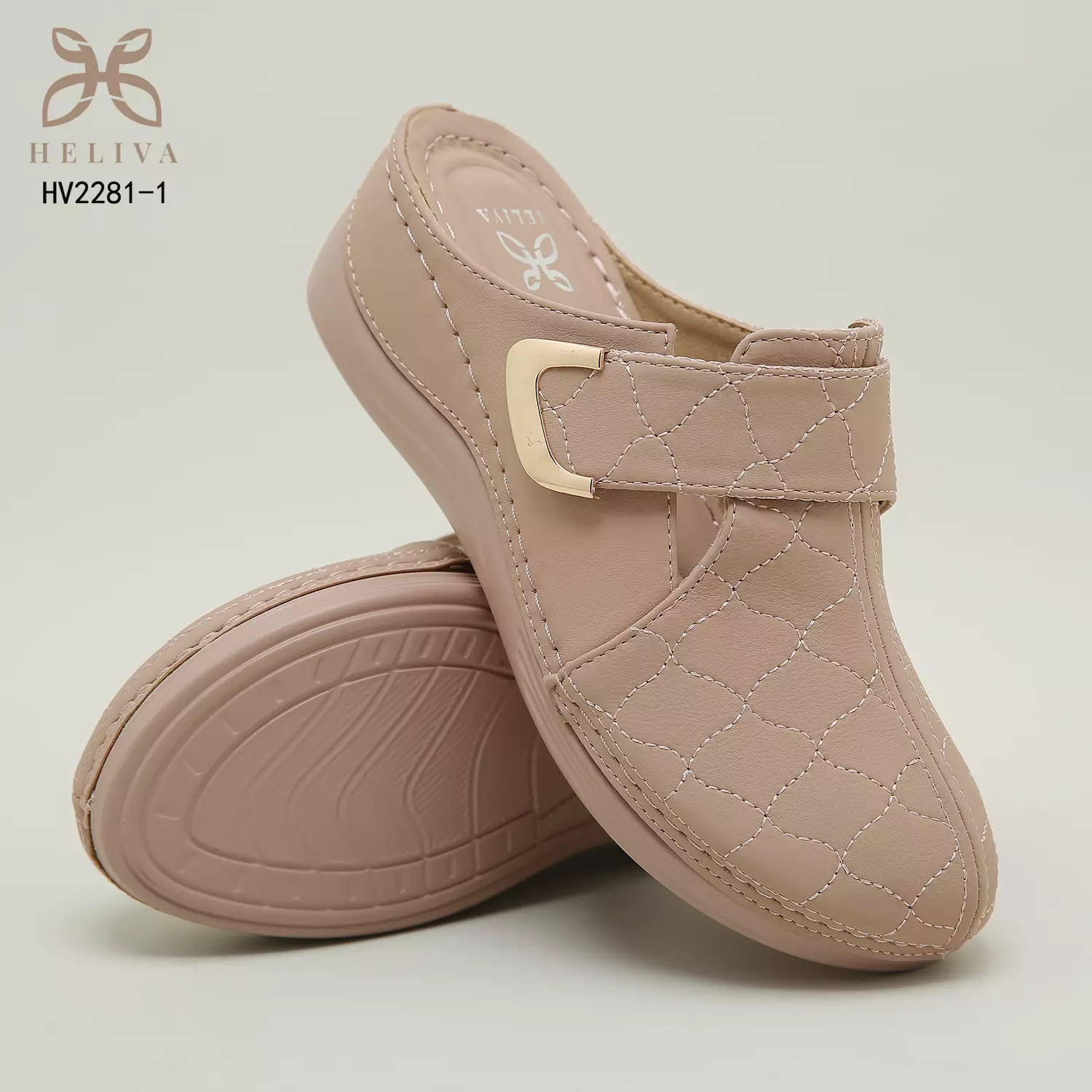 Jual HELIVA Heliva Nora Mules Wedges Lady Shoes Strap Velcro