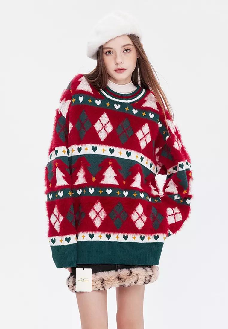 Red loose sweater hot sale