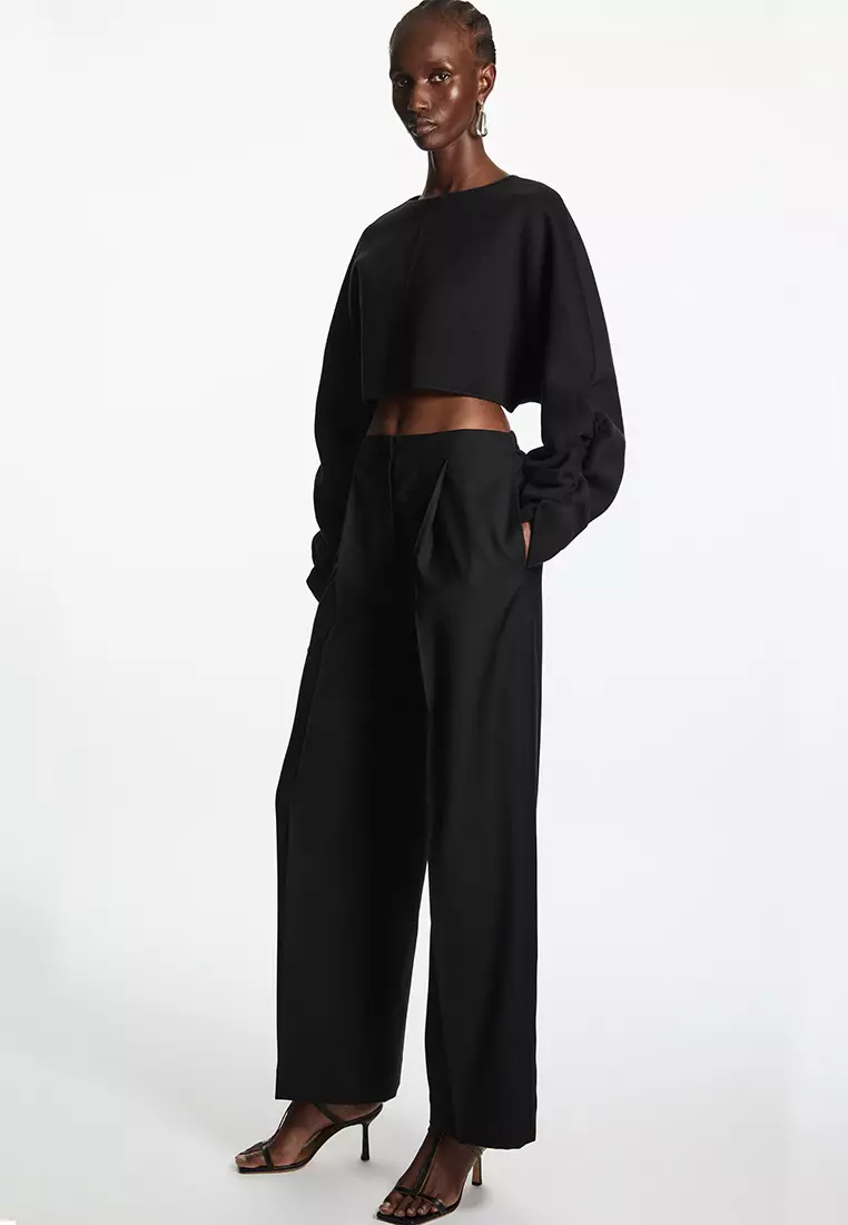 Pleated Wide-Leg Wool Trousers