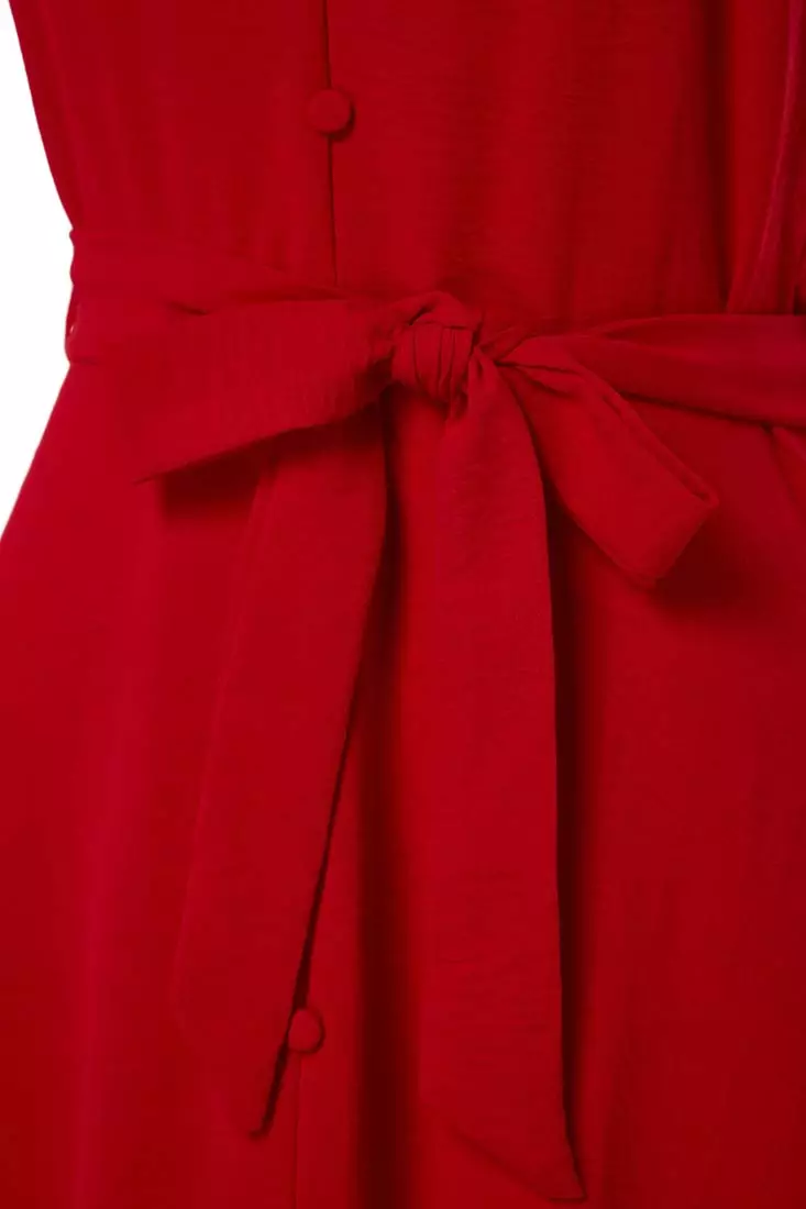 Belted Midi Ruffle Dress