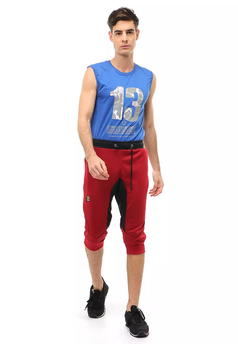 Rishham Short Pants Celana Jogger Pendek Pria Simple Design Material Baby Terry ORIGINAL - Maroon