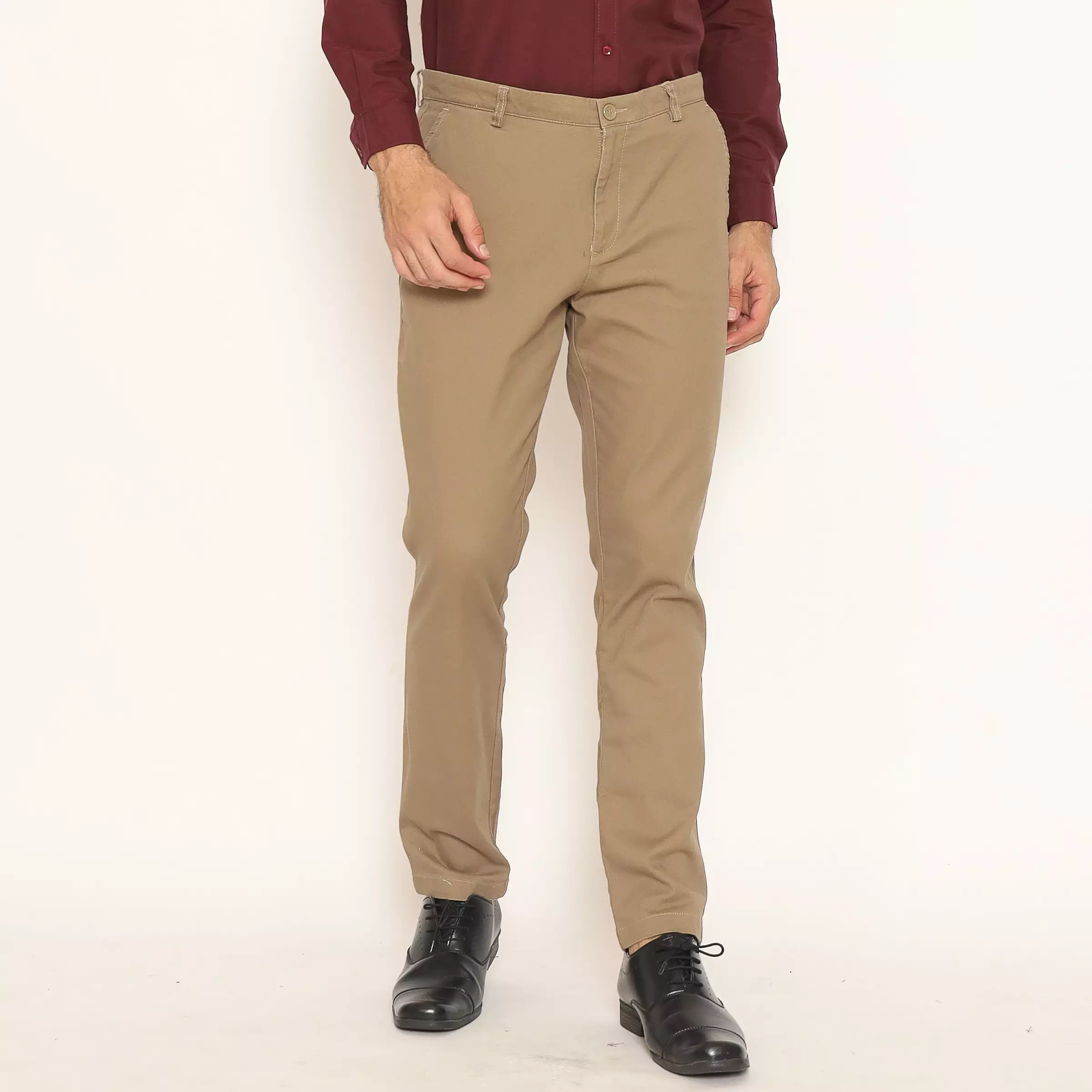 Schoeller Celana Chino Slim Fit Pria Warna Coklat | Katun Stretch Premium Polos