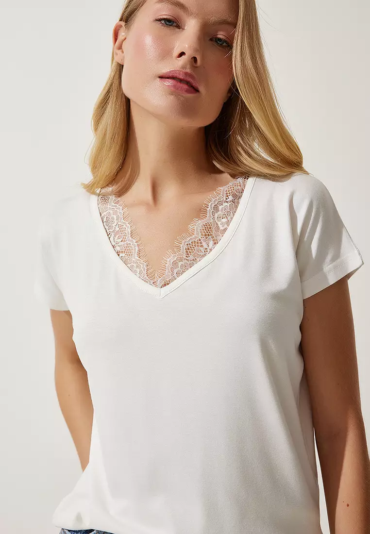 Viscose V-Neck Lace Top