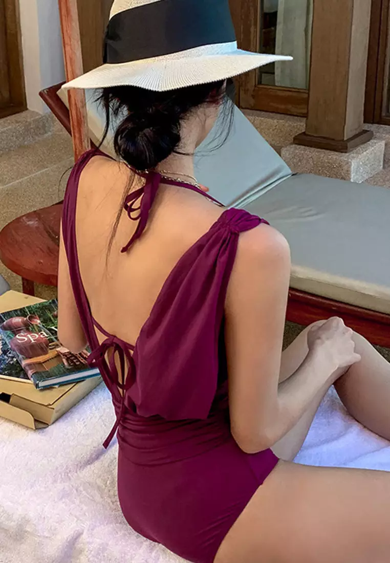 Deep-V Halter One-Piece Bikini Swimsuit A21031801