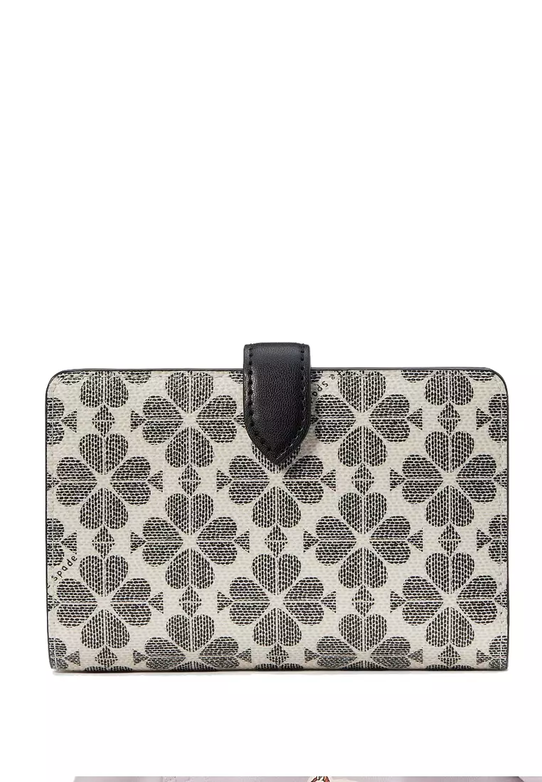 Signature Spade Flower Medium Compact Bifold Wallet - Black